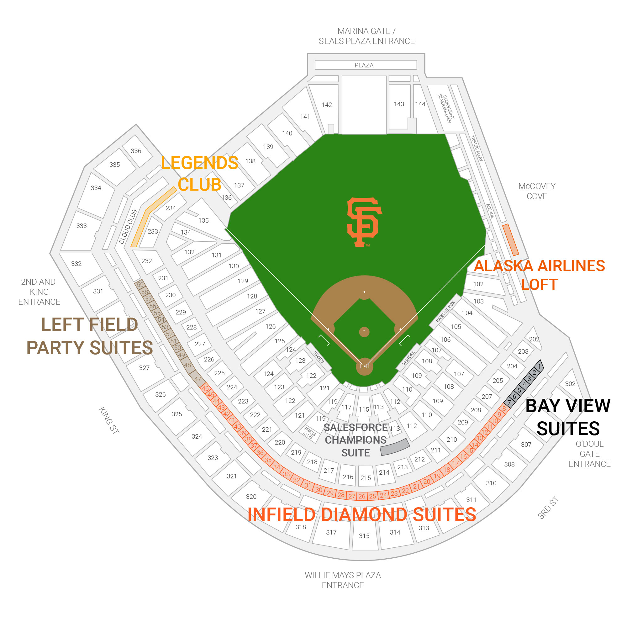 Oracle Park / San Francisco Giants Suite Map and Seating Chart